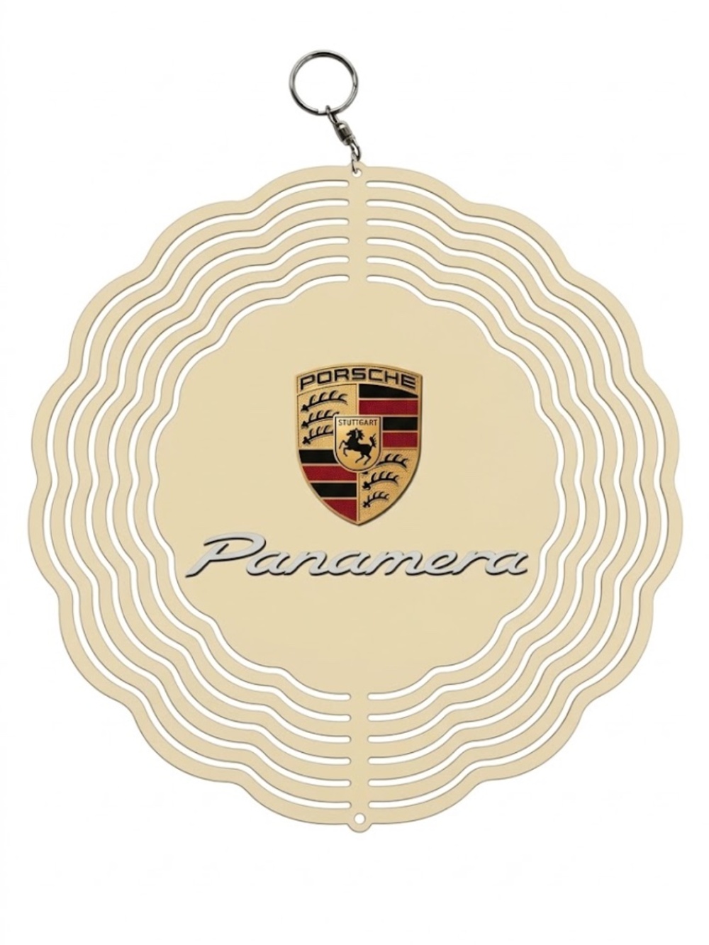 10" Porsche Panamera Kinetic Wind Spinner - Cream Metal Hanging Yard Decor